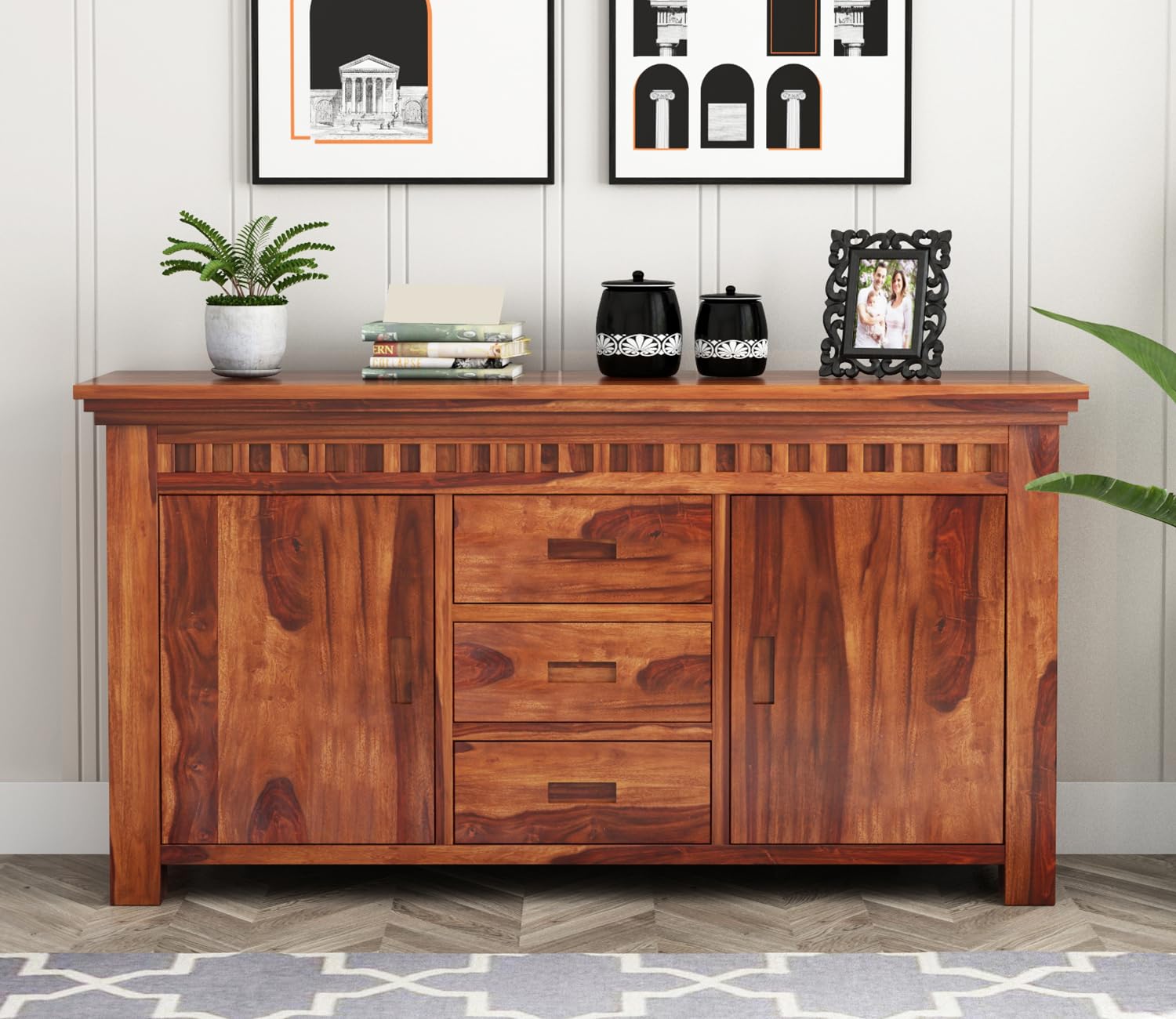 KUSUM HANDICRAFTS Solid Sheesham Wood Wooden Cabinet Sideboard with 4 ...