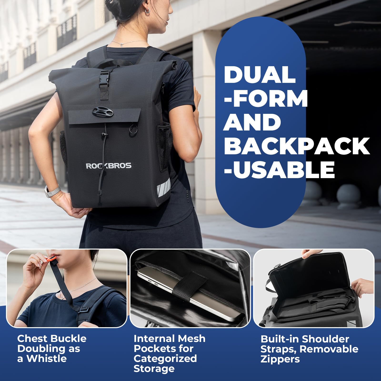 ROCKBROS Borse Bici Posteriore Laterali, Borsa Bicicletta Portapacchi, Zaino Impermeabile, Portabagagli Multifunzionali con Capacità Massima 18L, Ideale per Ciclismo, Escursione