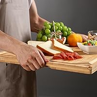 Vista 5 de Tabla de cortar de bambú extragrande de 36 x 24 pulgadas para cocina, tabla de cortar para estufa, cubierta superior con asa, tabla de cortar