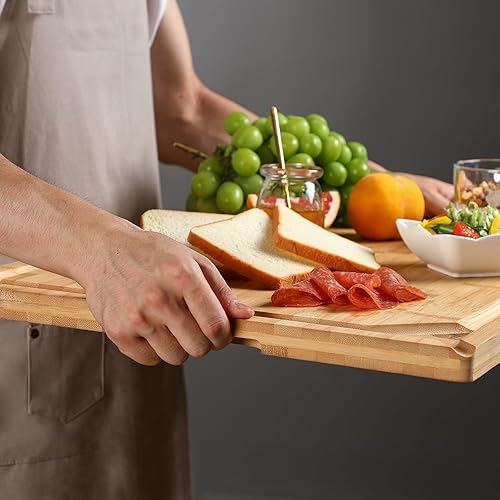 Miniatura 5 de Tabla de cortar de bambú extragrande de 36 x 24 pulgadas para cocina, tabla de cortar para estufa, cubierta superior con asa, tabla de cortar