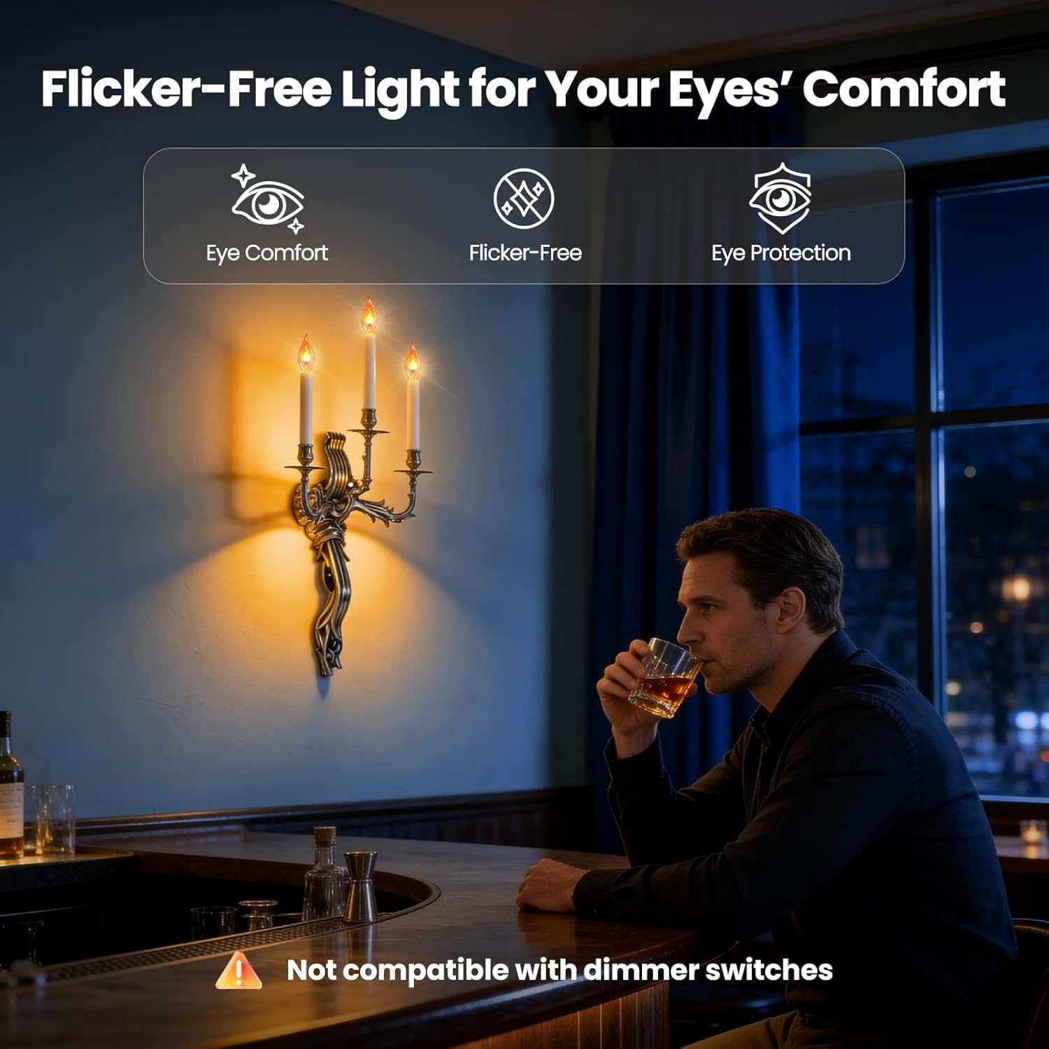 Vicstone Flame Light Bulbs E12 Candelabra 2 Pack, Realistic Flickering LED Fire Light Bulb, Decorative Flicker Bulb for Lantern Lamp Chandelier, Halloween Christmas Holiday Indoor Outdoor Porch Patio