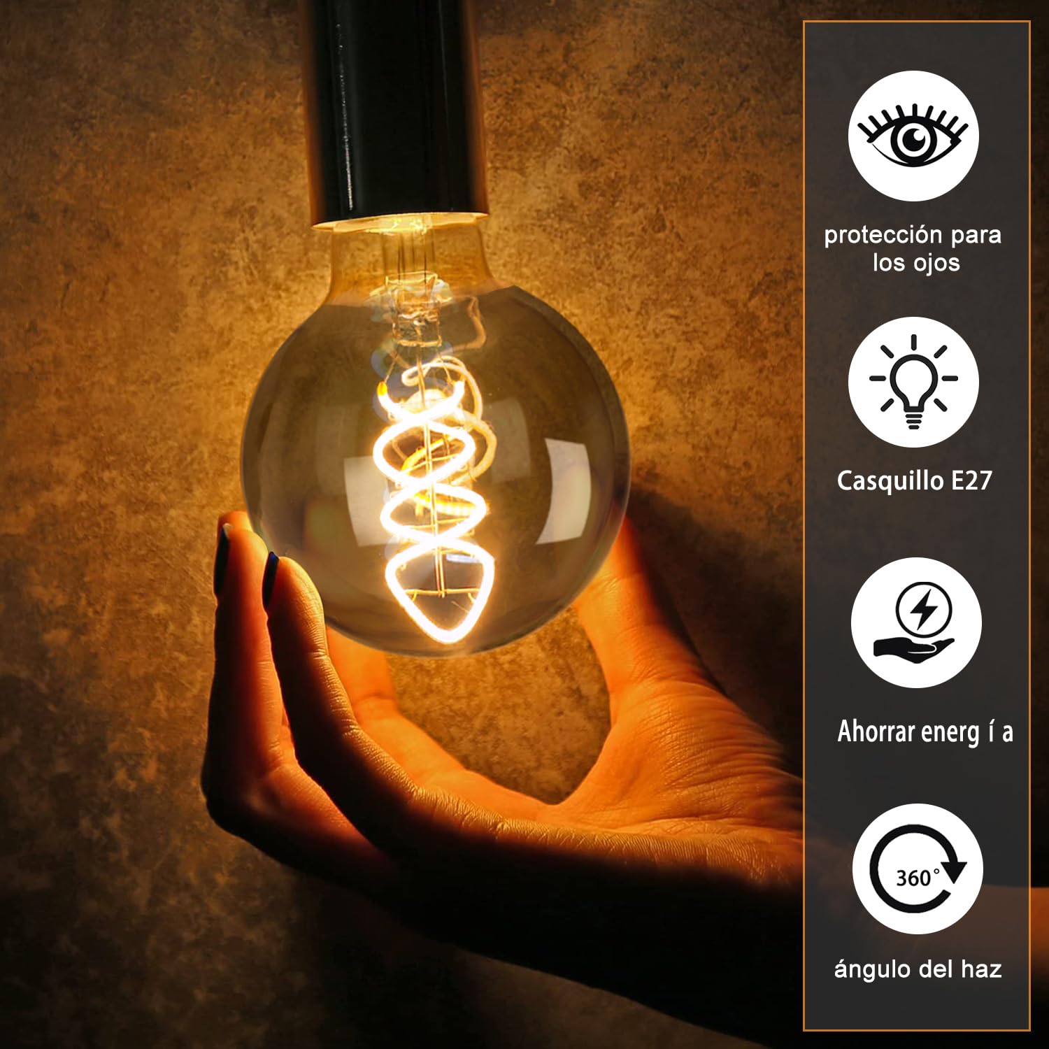 Bombilla LED vintage Edison, Bombilla regulable E27 4W LED blanco cálido, Lámpara Edison vintage regulable E27, ideal para nostalgia y retro - Gris Humo - 6 piezas (G80 YHS)