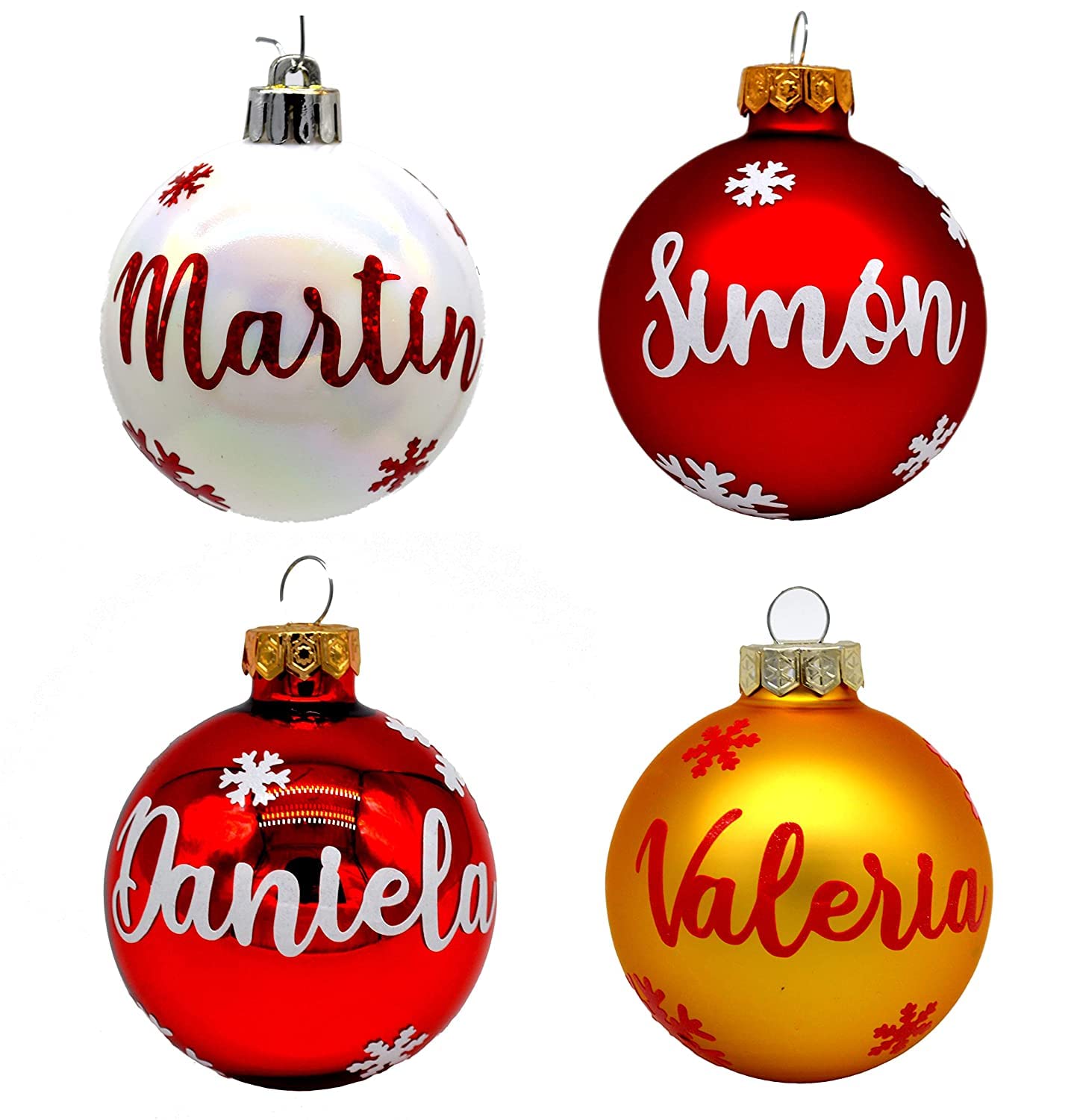 Mad & Cut. Bolas de Navidad de cristal personalizadas para árbol. Adornos navideños originales.