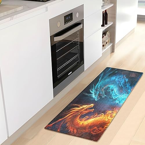 Miniatura 6 de Alfombra de área de dragón de fuego de agua, antifatiga, suave, absorbente, lavable, alfombra de felpa con parte trasera de goma antideslizante para