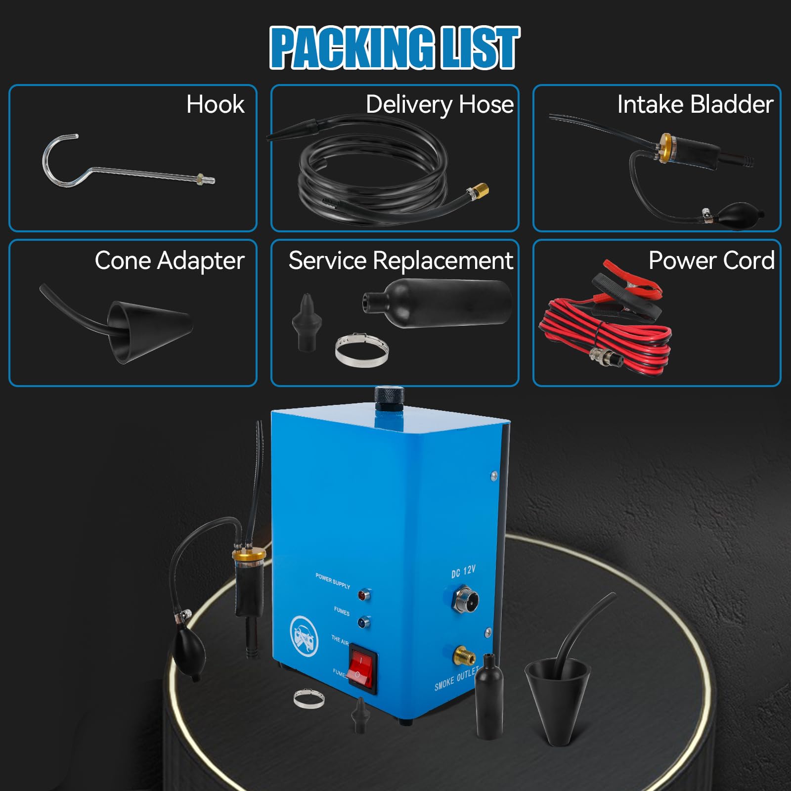 Detector de fugas para máquina de humo de coche, máquina de niebla automotriz, comprobador de fugas de combustible de CC de 12 V con bomba integrada y gancho de detección de fugas de vacío para vehícu