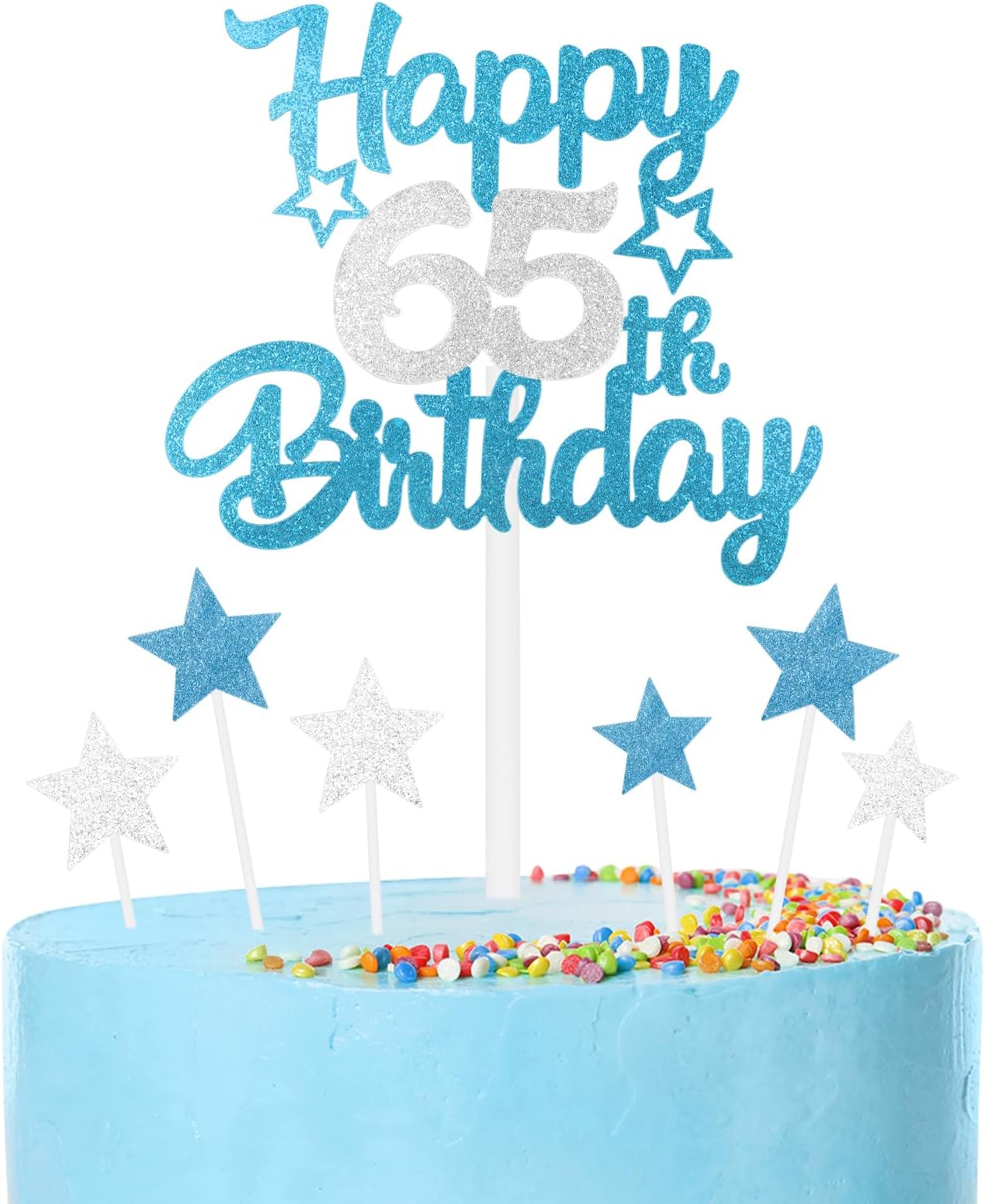 – Blue and Silver Party Decorations,Women Men 65th Birthday Decorations,Personalised Cake/Cupcake Toppers Decorate for Men,Blue Silver Happy 65th Birthday Cake Toppers for Party Favor Supplies