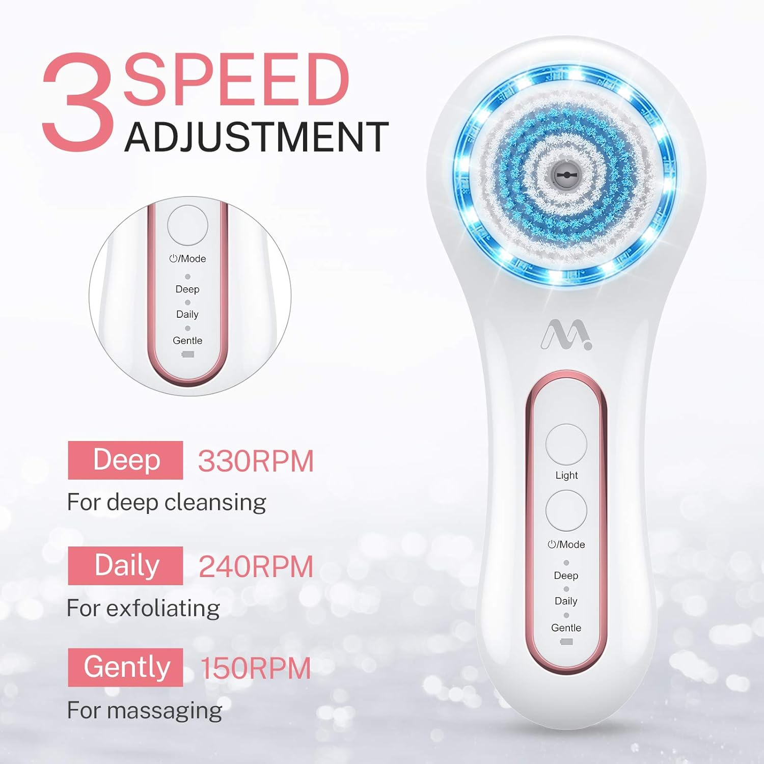 Electric Facial Cleansing Brush Waterproof Face Brush Spin Rechargeable Misiki IPX7 Exfoliating Face Brush with 3 Mode, 5 Brush Head for Exfoliating, Massaging, Removing Blackhead : Everything Else