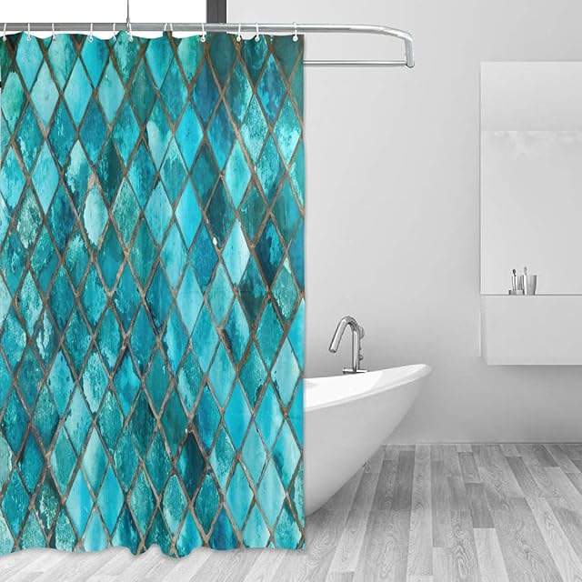 ALAZA Shower Curtain, Turquoise Blue Plaid Bathroom Waterproof Polyester Curtains Accessories With Hooks For Home Decorative (153cm x 183cm)