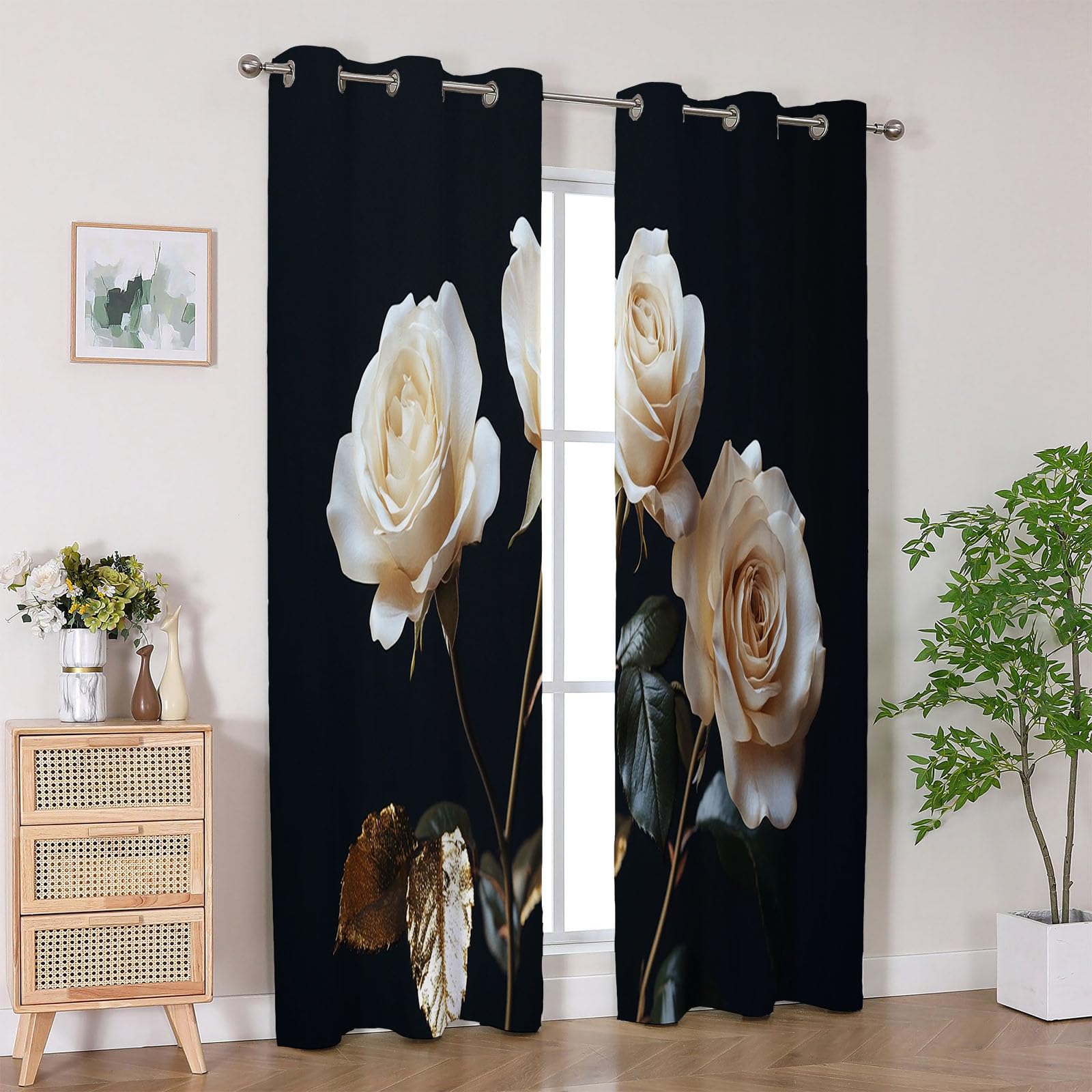 Boho Vintage Blumen Vorhänge Weißes Vintage-Blumenmuster Muster mit Ösen in Grau Schlaufenschal 2er Set für Wohnzimmer Schlafzimmer Kinderzimmer-H230 x B130 cm (2er Pack)