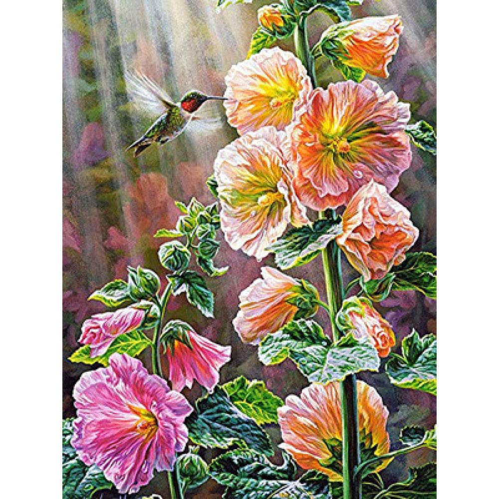 Broderie diamant colibri 5D kit complet fleurs 30x40 cm avec strass carrés