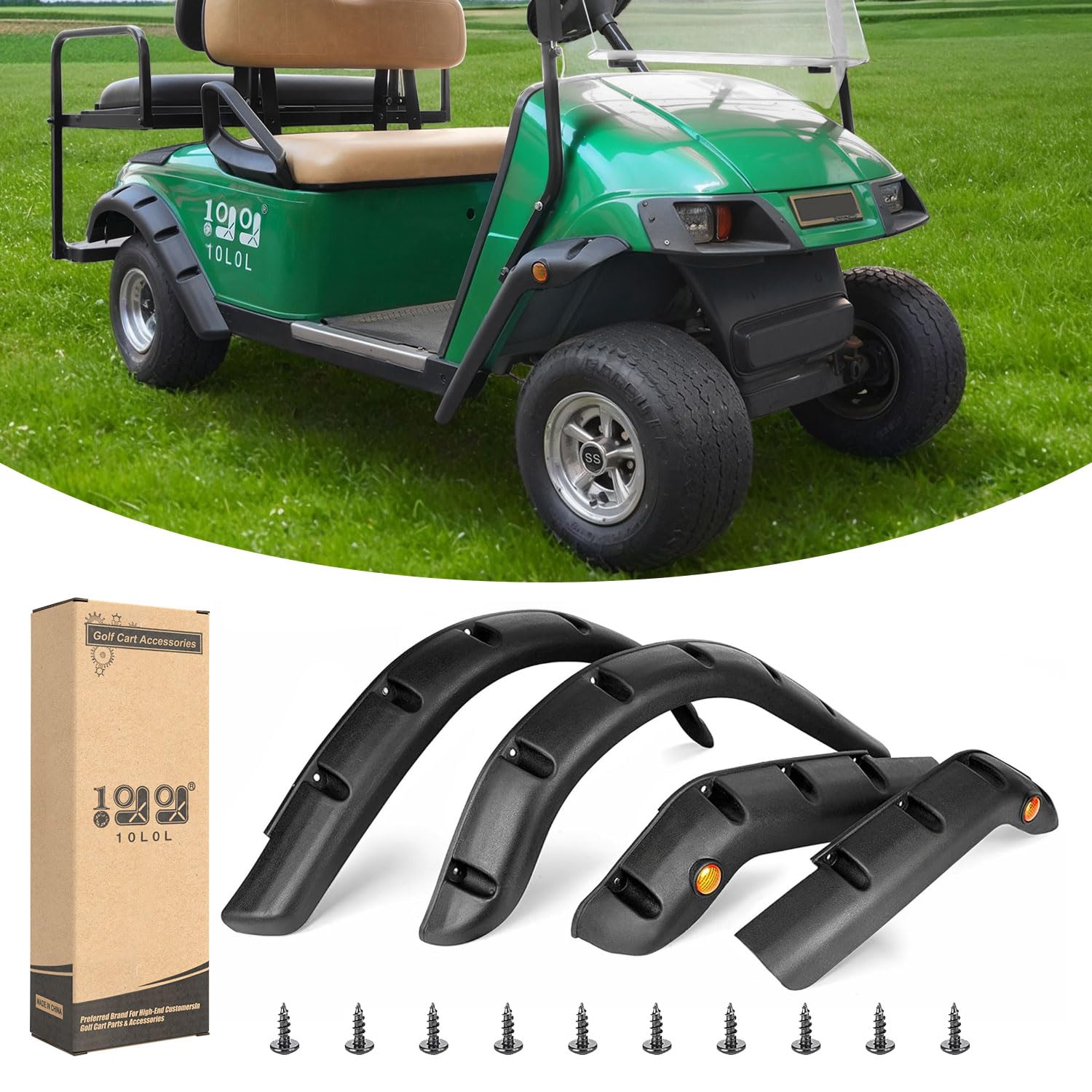 10L0L Golf Cart Standard Fender Flares Front and Rear for EZGO TXT 1998-2013 Gas/Electric Golf Carts with Metal Hardware (Set of 4)-NOT For Modified Vehicles
