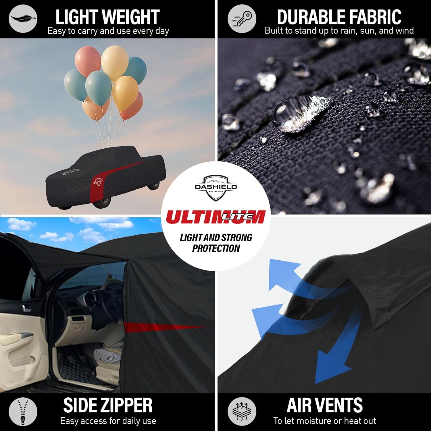 Ultimum Lite Truck Car Cover for 2009 Hummer H3T Crew Cab Pickup 4-Door with Zipper Breathable All Weather Protection Scratch, Dust, Sun, Snow, Rain Protection Indoor Outdoor Black