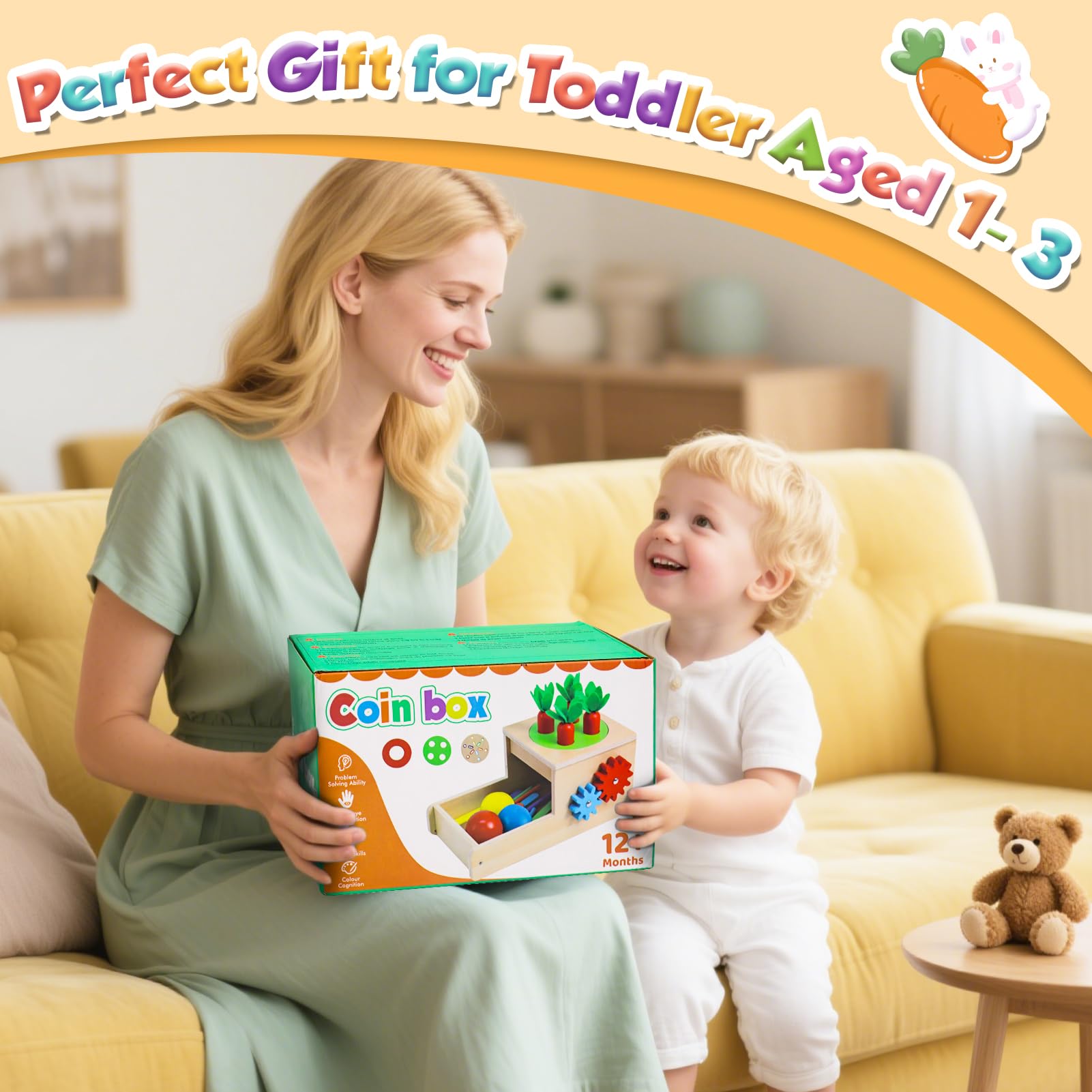 LZDMY Gioco Montessori Legno 1 Anno, Giochi Bambini con Carote Gioco, Scatola Permanenza Montessori Bambini di 1 2 3 Anni, Gioco sensoriale Compleanno Regalo di Pasqua per Ragazzo Ragazza