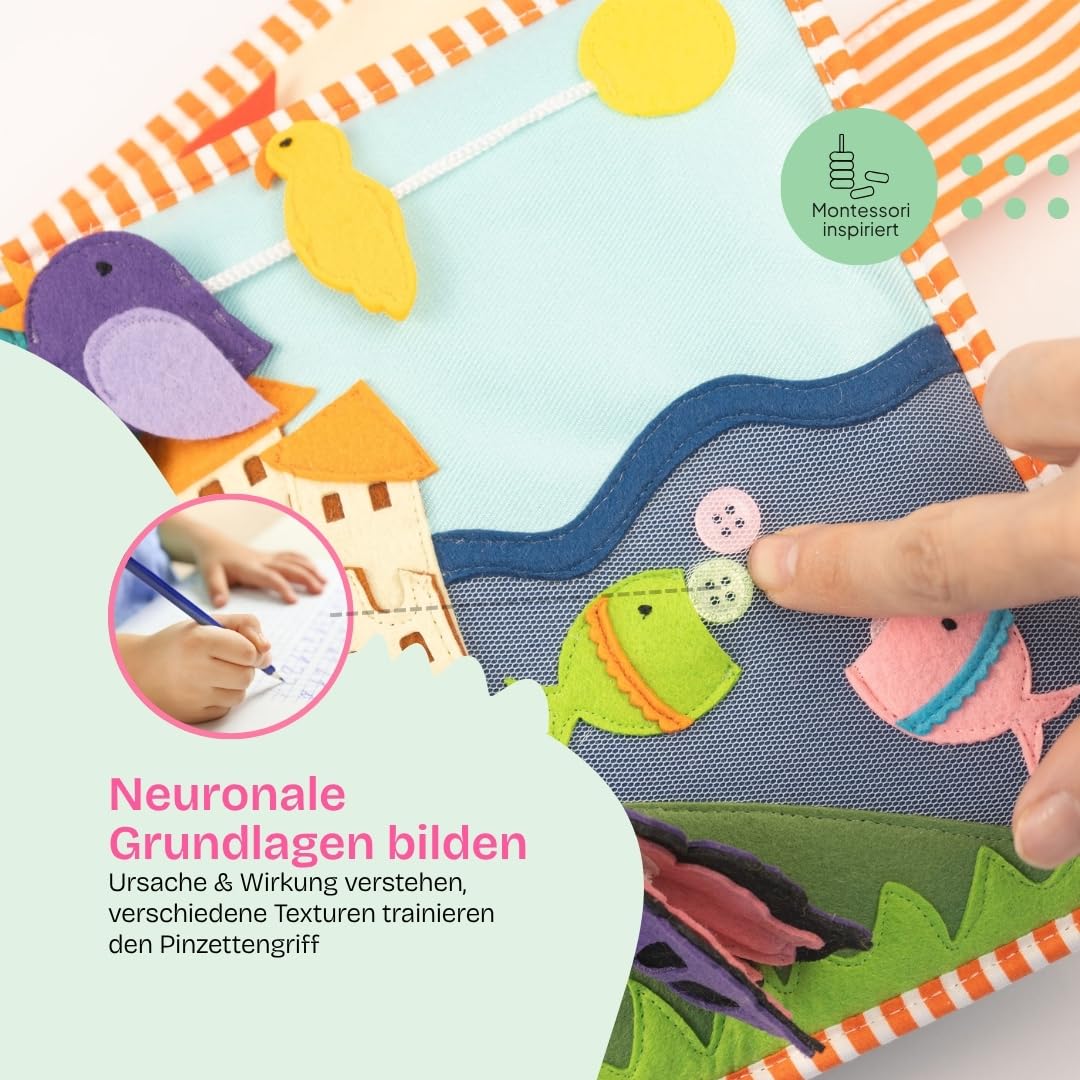Jolly Designs Aventures dans la forêt de contes de fées – Quiet Book à partir de 3 ans, livre de contes de fées pour enfants, jouet éducatif avec Raiponce, roi grenouille, Hansel et Gretel, livre de