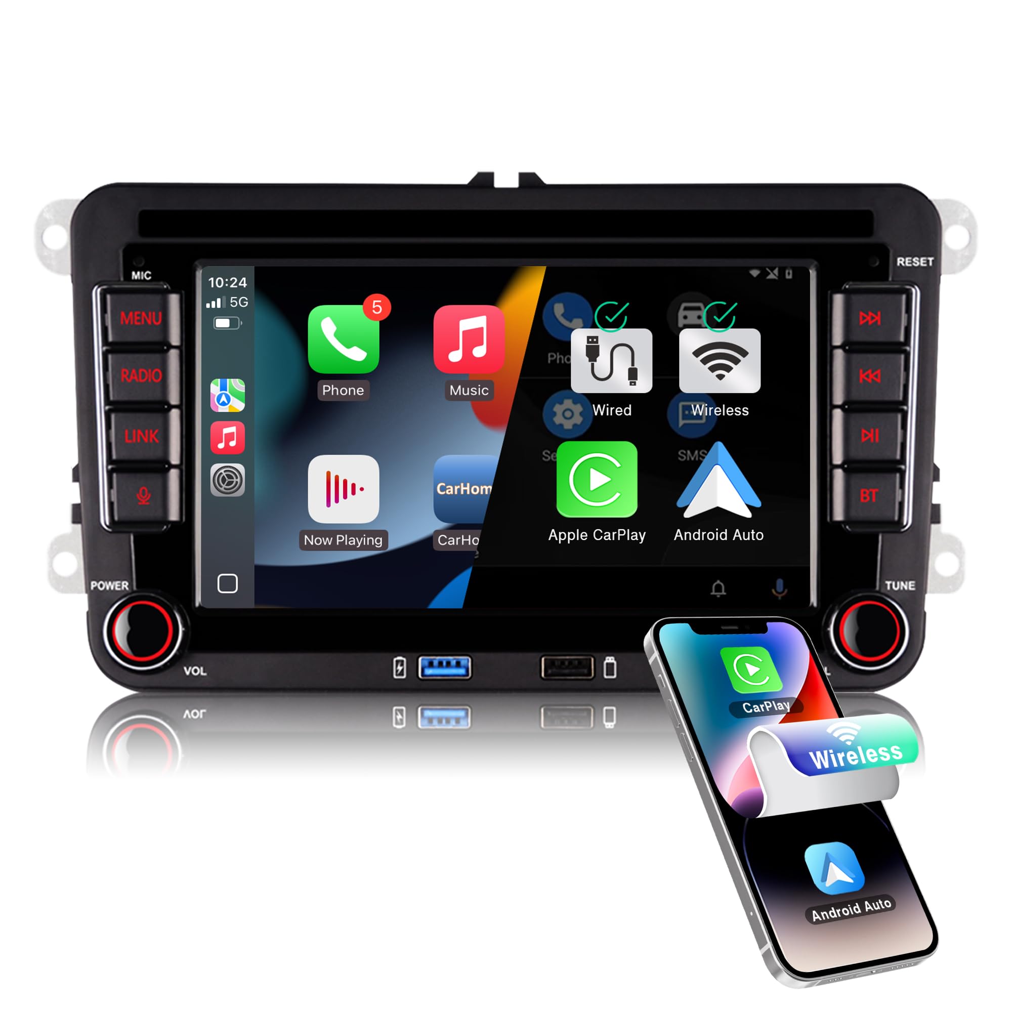 Autoradio pour VW Golf 5 6 MK5 MK6, CarPlay et Android Auto sans Fil, Dab+