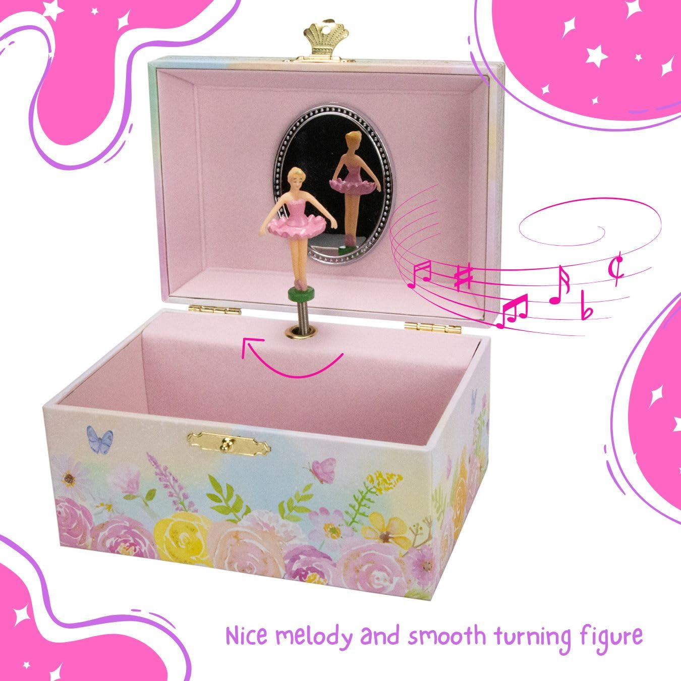 GICO 92072 Joyero bailarina para niñas reloj infantil con música, figura giratoria y espejo, regalo de cumpleaños para niñas, caja de joyas para niños, 15 x 13 x 9 cm