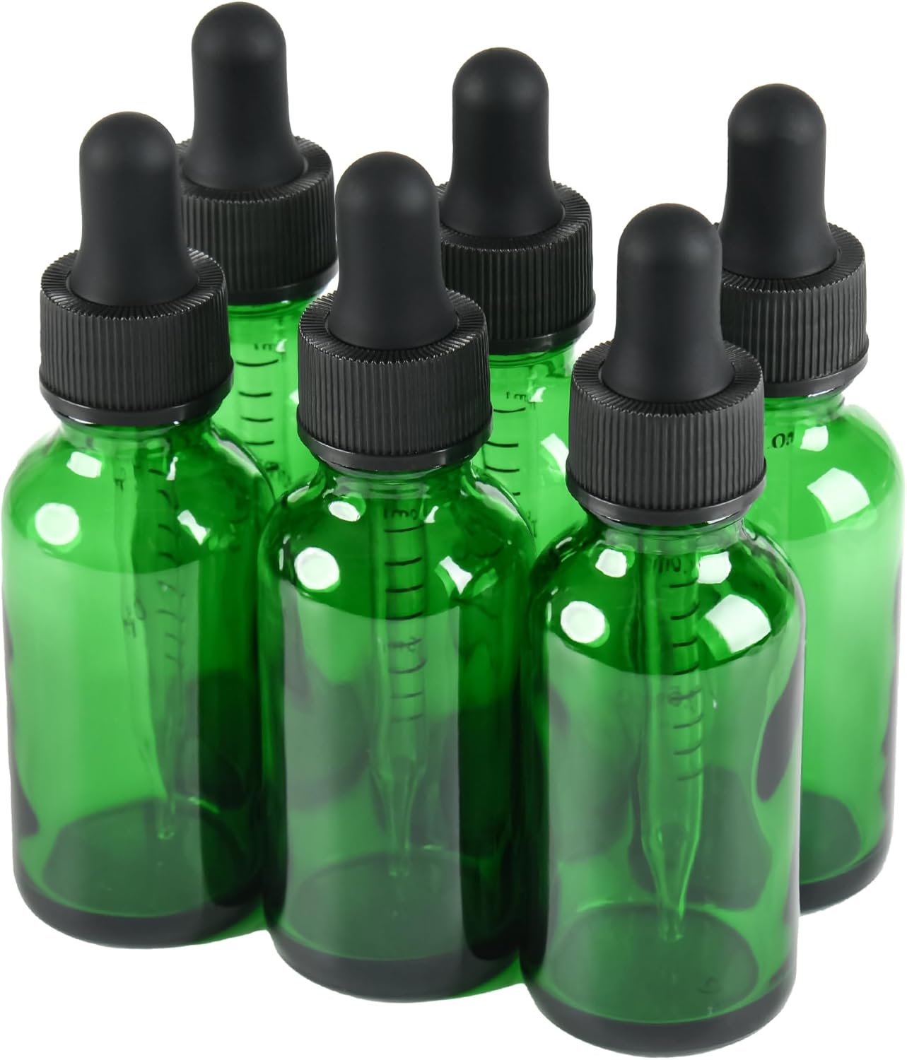 NOOEEISS 6 Pcs, 1oz Dropper Bottle, Green Glass Eye Dropper
