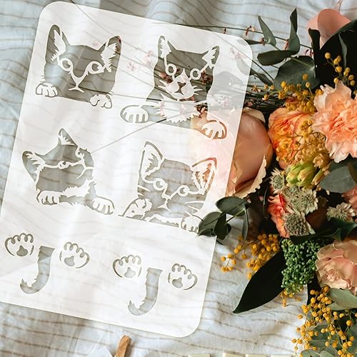 Miniatura 3 de FINGERINSPIRE Plantilla de gato de 8.3 x 11.7 pulgadas, plantillas de dibujo reutilizables, plantilla de cola de gato, plantilla de patrón de pata