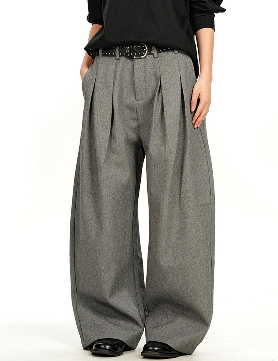 Vamtac Mens Baggy Dress Pants Vintage Tweed Suit Pant Casual Pleated Wide Leg Business Trousers with Pockets