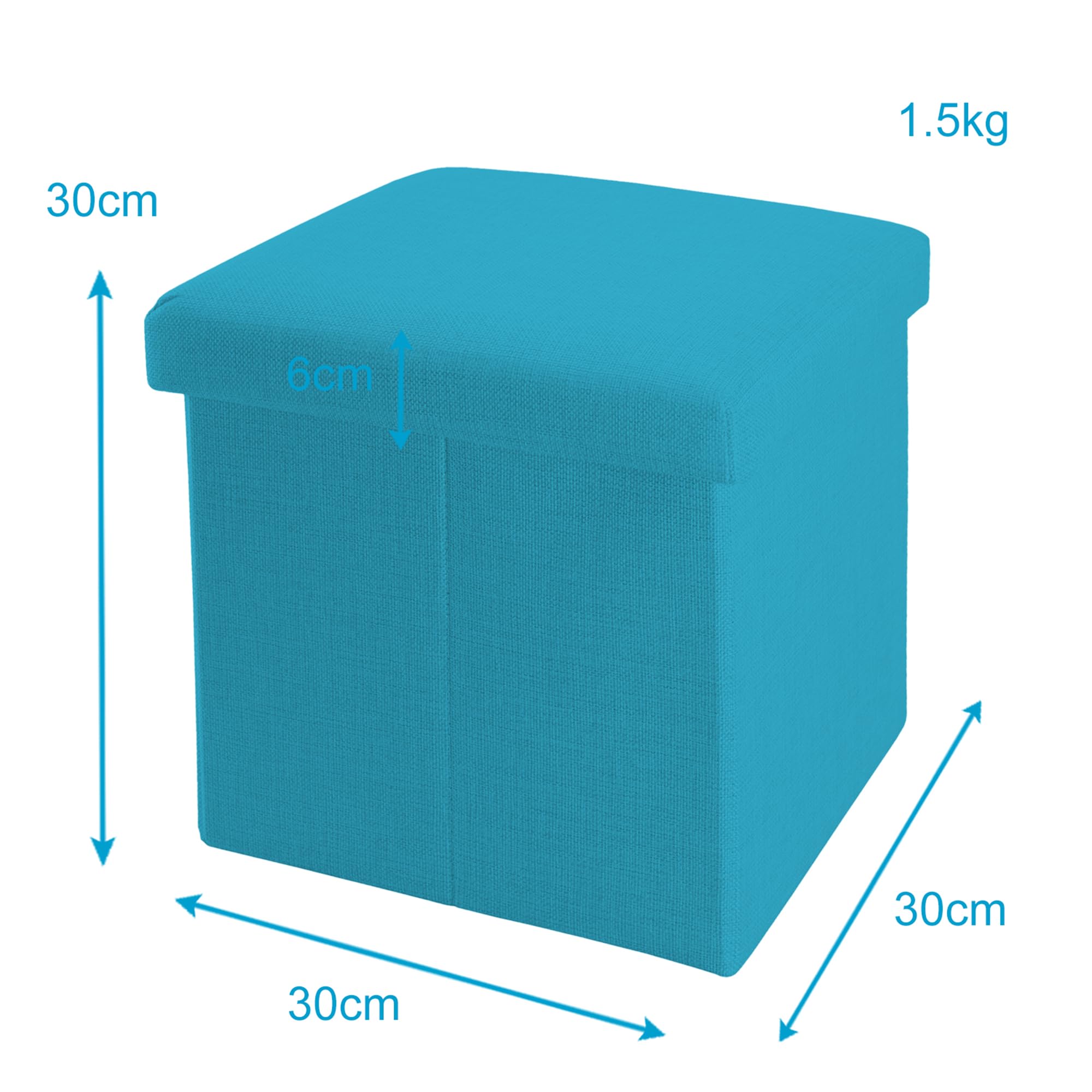 INTIRILIFE Pouf Pieghevole 30x30x30 cm in Blu Celeste - Cassapanca Cubo Contenitore Imbottito de Tessuto a l'Ottica Lino con Coperchio - Ottomane Poggapiedi Sgabello Panca Poltrona