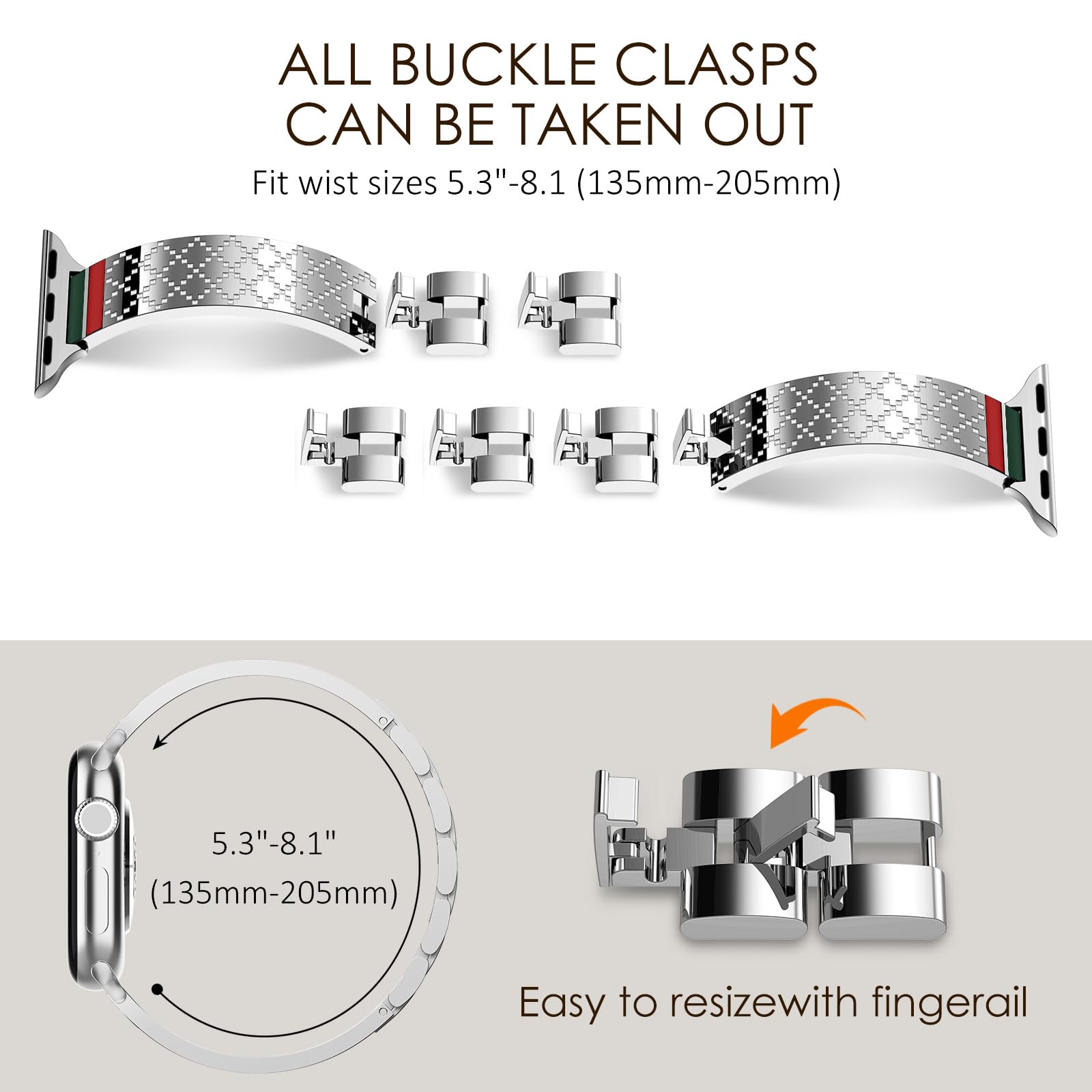 NewWays Bracelet fin compatible avec Apple Watch 38 mm, 40 mm, 41 mm, 42 mm, 44 mm, 45 mm, 46 mm, 49 mm pour femme, bracelet fin habillé en acier inoxydable pour iWatch Series 11 10 9 8 7 6 5 4 SE