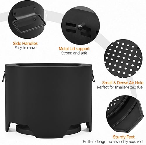 Miniatura 10 de Yaheetech Fogata sin humo para jardín, patio, campamento, con alfombrilla de silicona para hogueras, póquer de fuego, cubierta de lluvia, tapa y