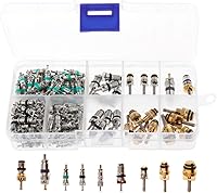 Kesoto 134pcs R134a A/C Schrader Valves Kit - 11 Types Copper AC Valve Cores with Storage Box for Car Repair