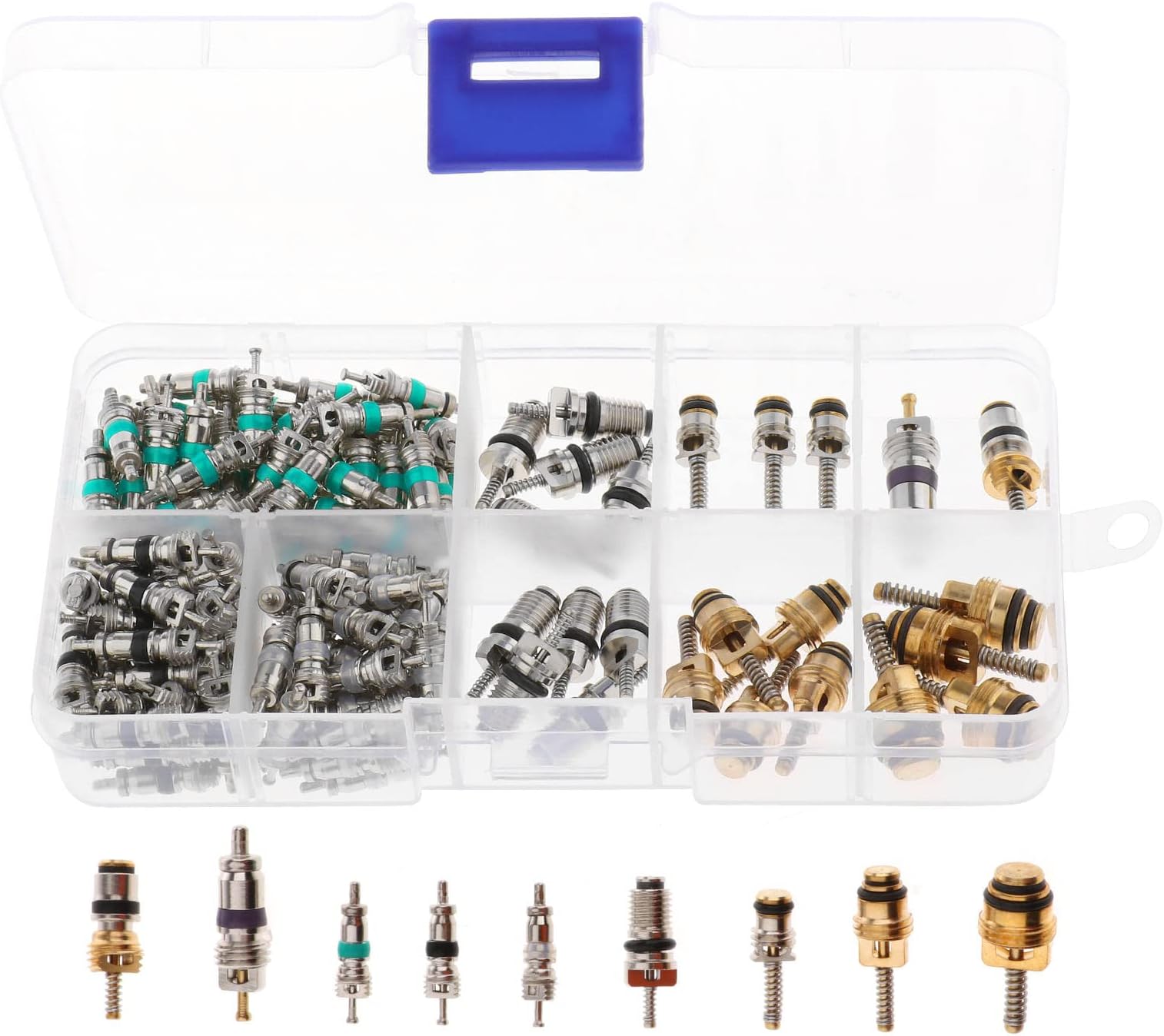 Kesoto 134pcs Assorted A/C Schrader Valves R134a Kit 11 Kinds of AC Valve Core