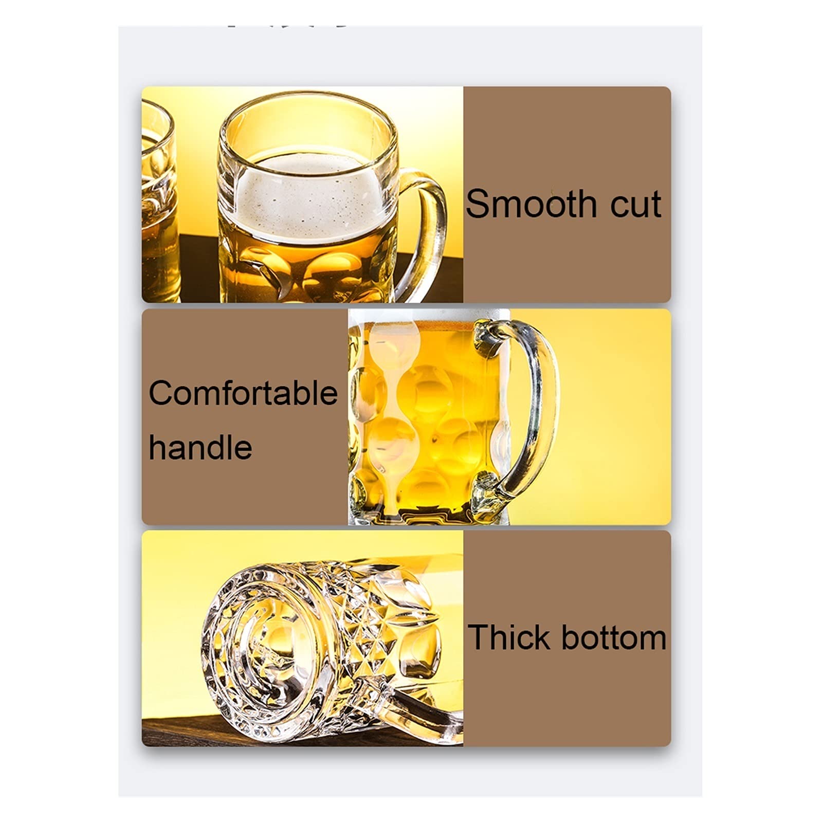 RUHEN Jarra de Cerveza de Vidrio Engrosado de 500 ml, Jarra de Cerveza de Gran Capacidad, Vasos de Cerveza fáciles de Limpiar con asa, Juego de 10 jarras de Cerveza