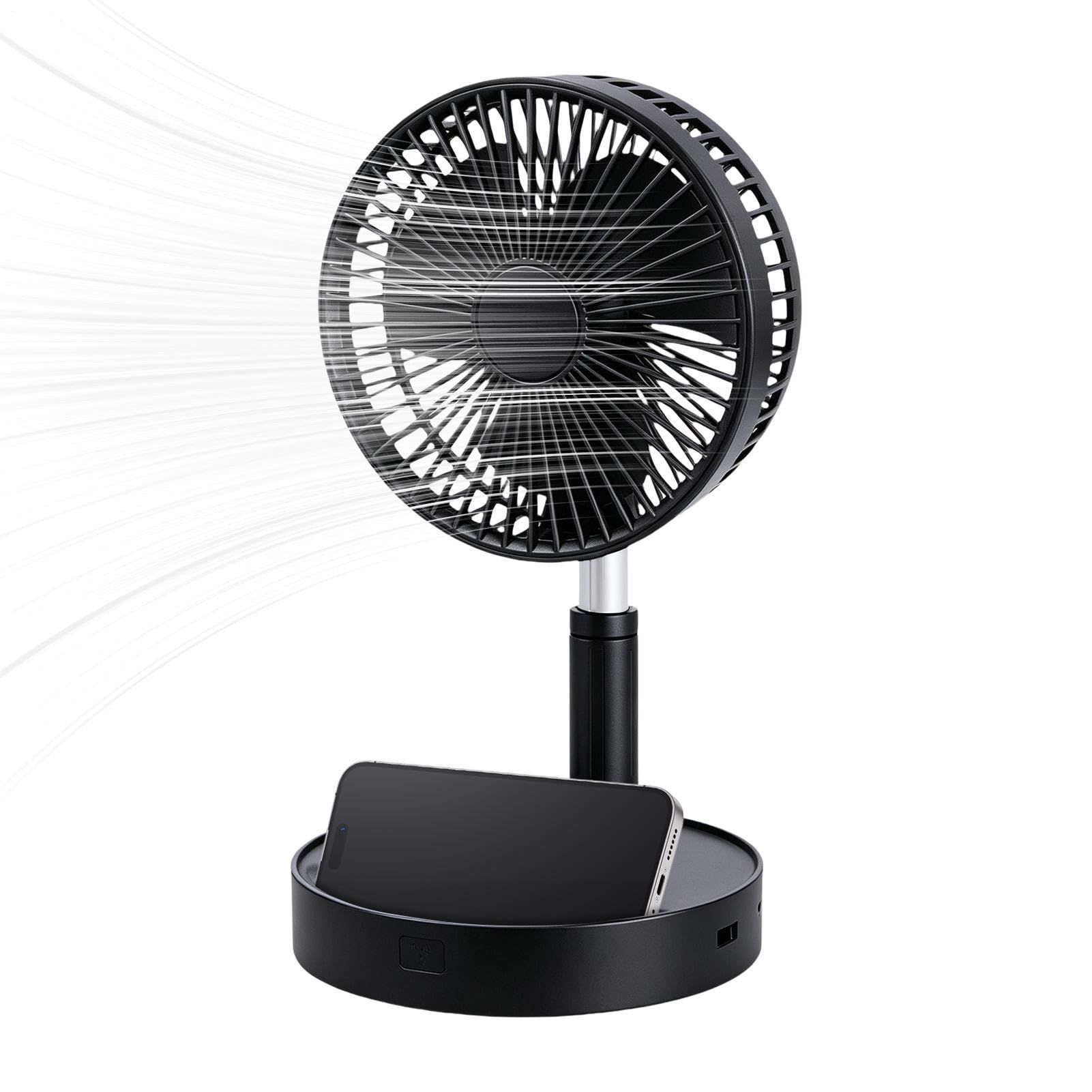 Ventilatore Portatile Da Terra Inclinazione a 185 gradi e flusso d'aria | Ventilatore Portatile Pieghevole Silenzioso Per Camera per campeggio viaggio tenda cucina ufficio casa esterno