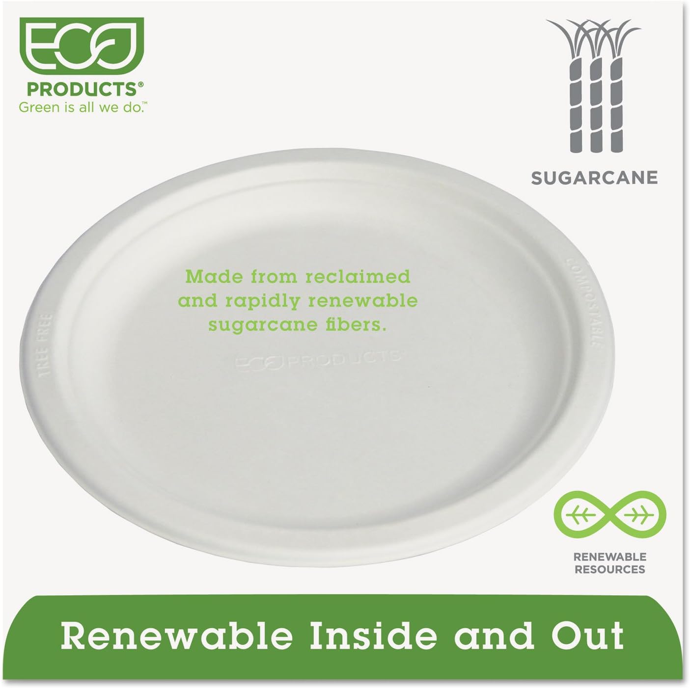 Renewable & Compostable Sugarcane Plates, 9", 500/Carton