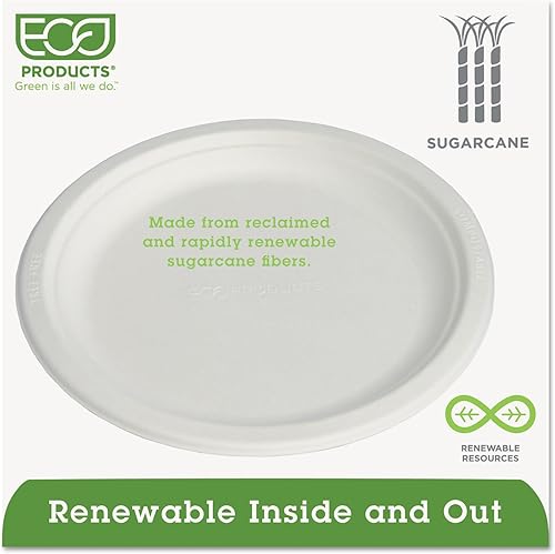 Miniatura 3 de Platos de caña de azúcar renovables y compostables, 9 ", 500/cartón