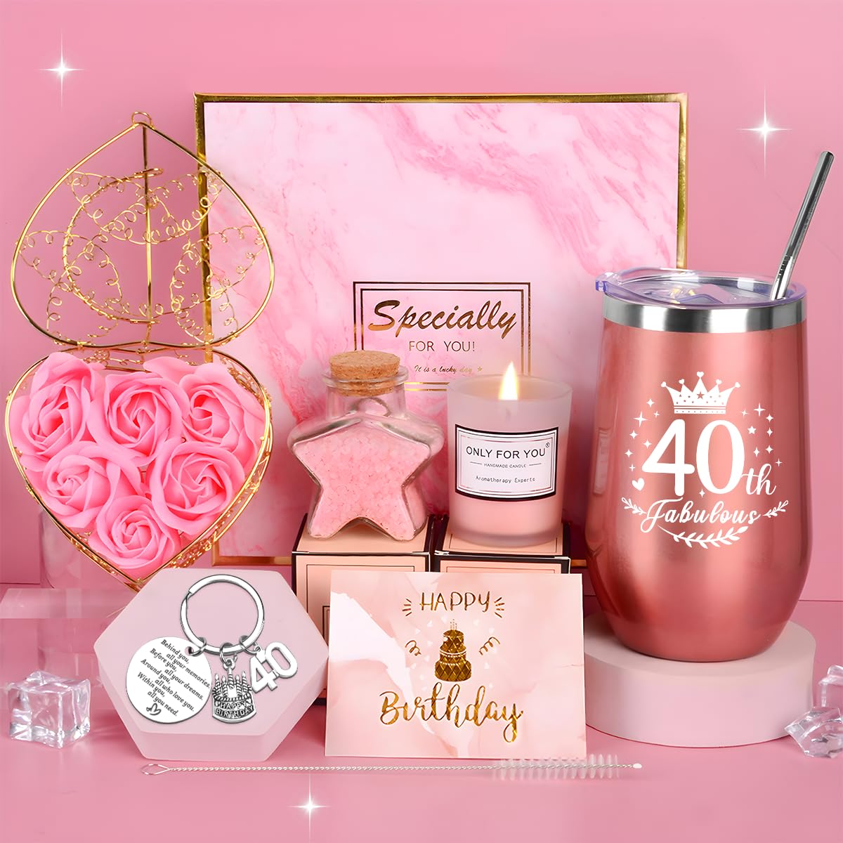 Regalo Compleanno Donna 40 Anni, Bicchiere Termico da 470ml e Candela Profumata, Set Regalo Originale per Mamma, Sorella e Amiche, Idee Divertenti per il 40° Compleanno