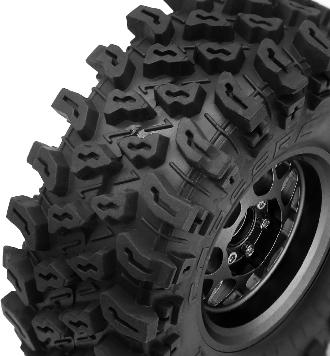 REDSPIDER•2.2'' Metal Beadlock Wheels and Mud Terrain Crawler Tires Set（4PCS）2.2in RC Big Tire OD 5.35in for 1/8 1/10 RC Crawler Car Upgrade KM5 YK4082 YK4083 SCX10 RBX10 RR10 TRX4 TRX6﻿ (Black)