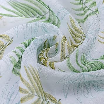 New European Style Willow Leaf Pattern Printed Semi 52 Wide Sheer Curtains Rod Pocket Top Style Grommets for Living Kids Baby Room Balcony1 Panel, W 52 x L 90 inch, Green