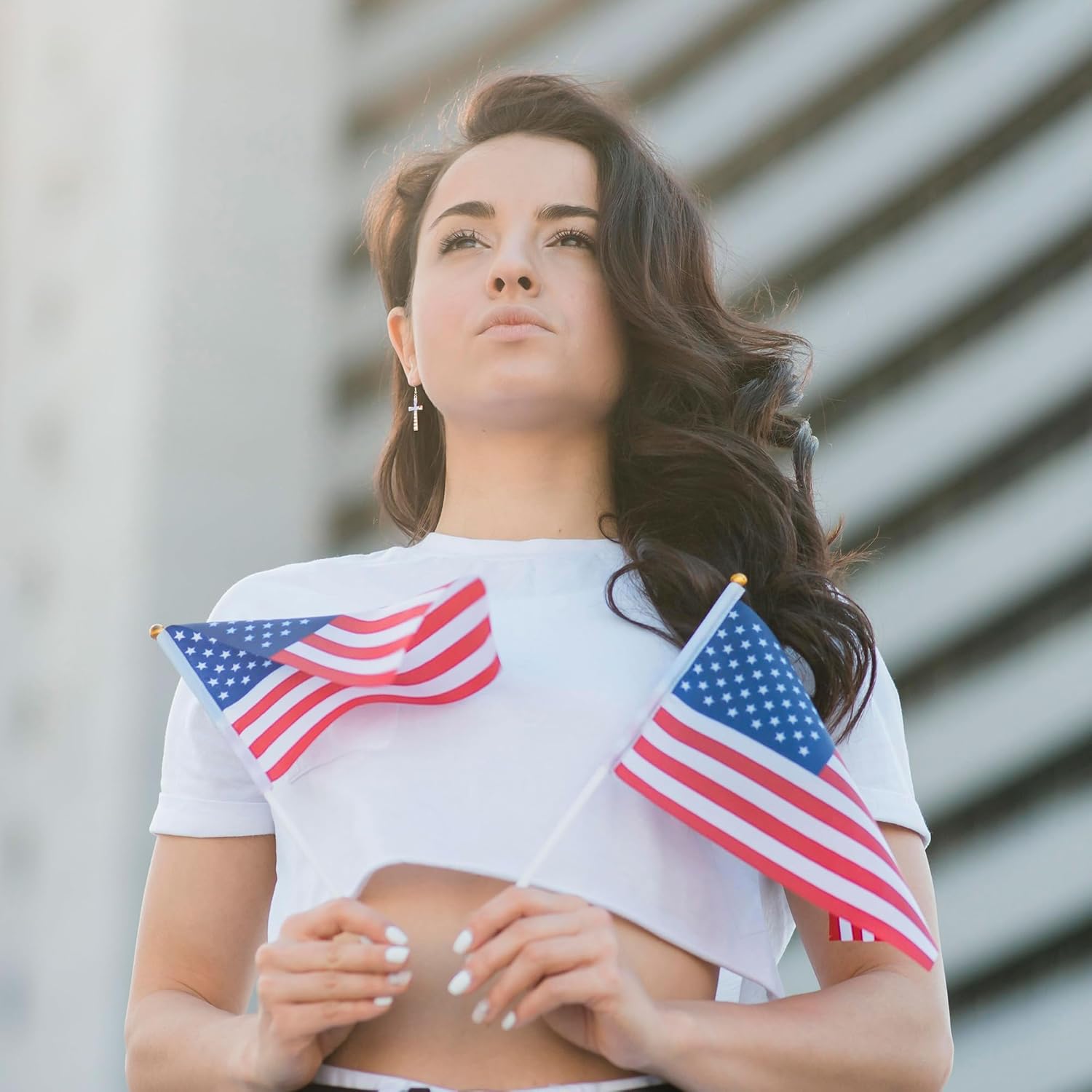 Patriotic American Flag Drop Earrings for Women - Red White and Blue USA Dangle Cross Earrings for 4th of July, Independence Day Jewelry Gifts - Image 4