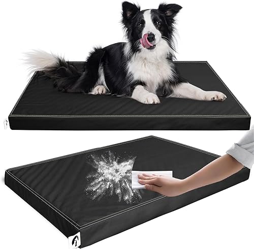 Miniatura 15 de Cama impermeable para perro para almohadilla de jaula, camas de perro resistentes al pelo marrón de cuero con fundas lavables, colchón grande fácil