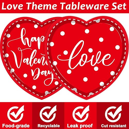 Miniatura 3 de Tevxj Juego de 96 piezas de vajilla para el día de San Valentín, suministros de fiesta, decoración de feliz día de San Valentín, vajilla romántica