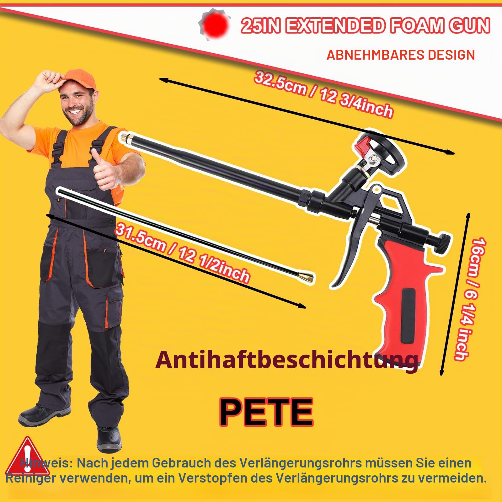 63cm Schaumstoffpistole – PTFE-beschichteter Korb, robuste Spray-Schaumpistole für Isolierung, PU-Schaumpistole für Abdichtung, Füllen, Versiegeln, Professionell für DIY-Projekte (Rot)