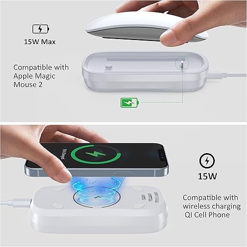 Miniatura 2 de HONKID Estación de carga para Magic Mouse 2 y teléfono celular QI de carga inalámbrica, carga de doble cara, utilizable como cargador de mouse