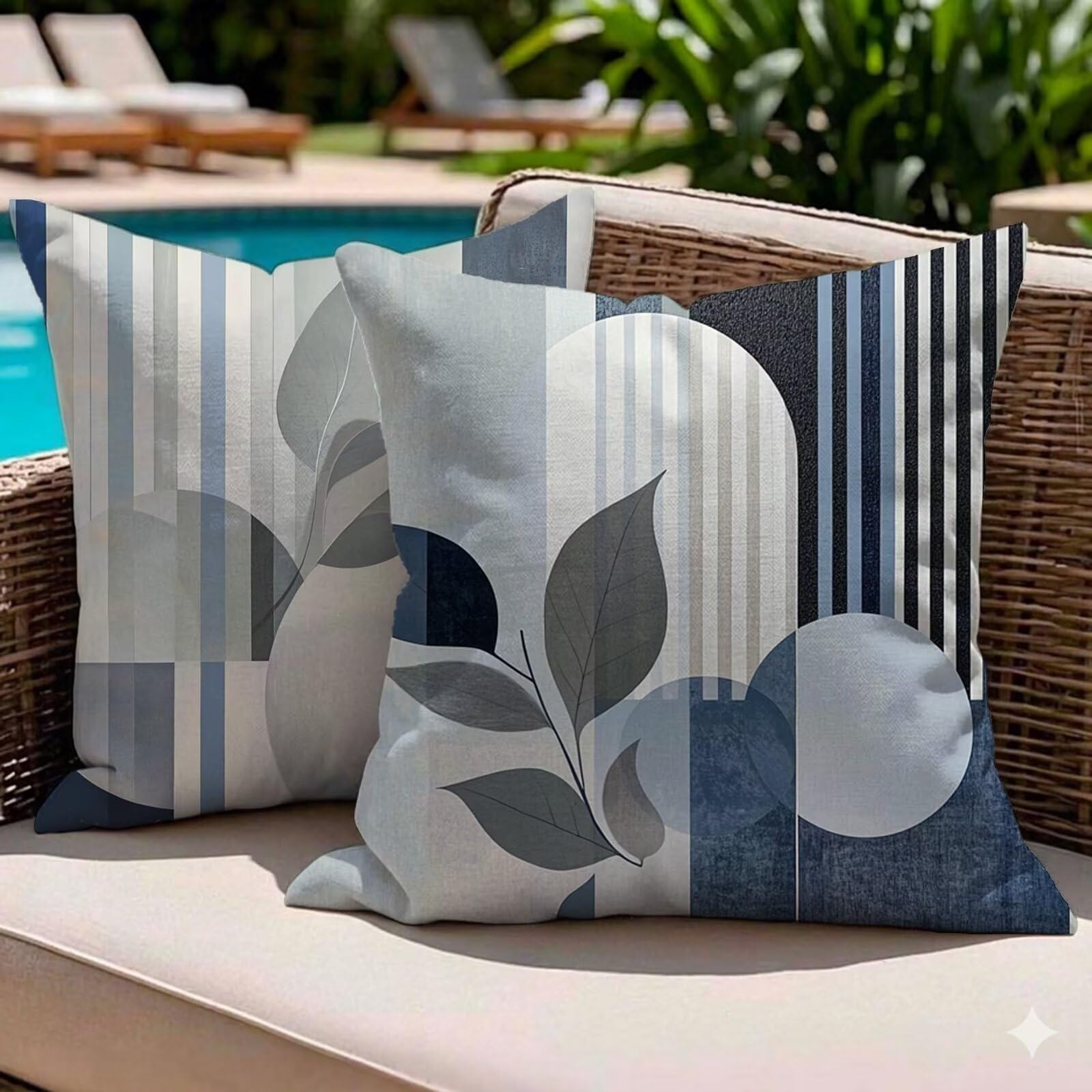 Housse de coussin extérieur imperméable 45x45 gris lot de 2 en lin pour canapé de jardin
