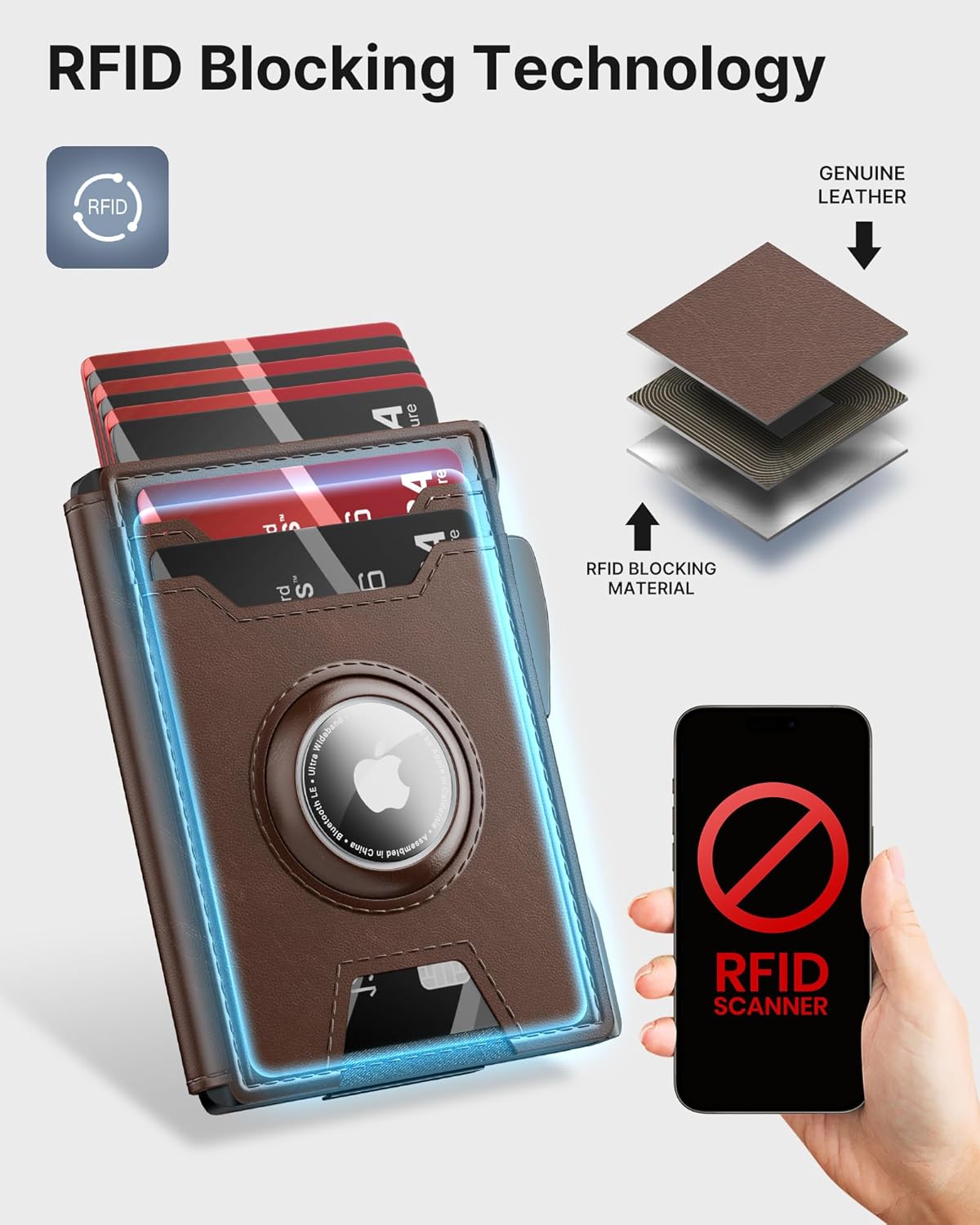typecase AirTag Wallet for Men: Compatible with Apple AirTag (1st & 2nd Generation), RFID Blocking, Genuine Leather, Slim & Minimalist Design,13 Cards Capacitiy | ID Window | Money Clip (Brown) - Image 3