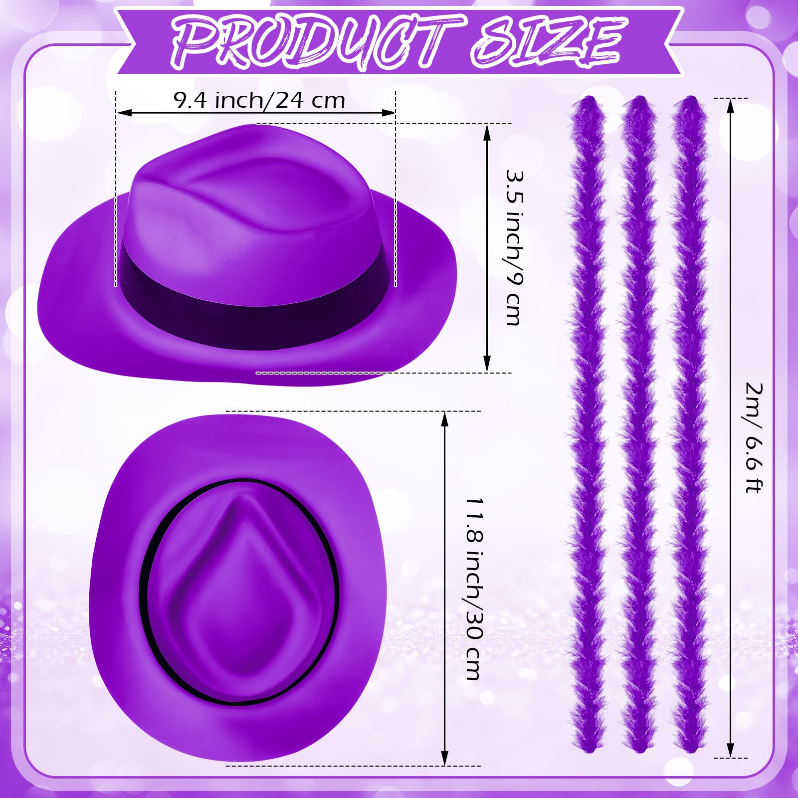 JaGely 48 Pcs Neon Party Supplies 24 Gangster Dress Hats 24 Feather Boas for Wedding Party Carnival Costume 1920s(Purple)