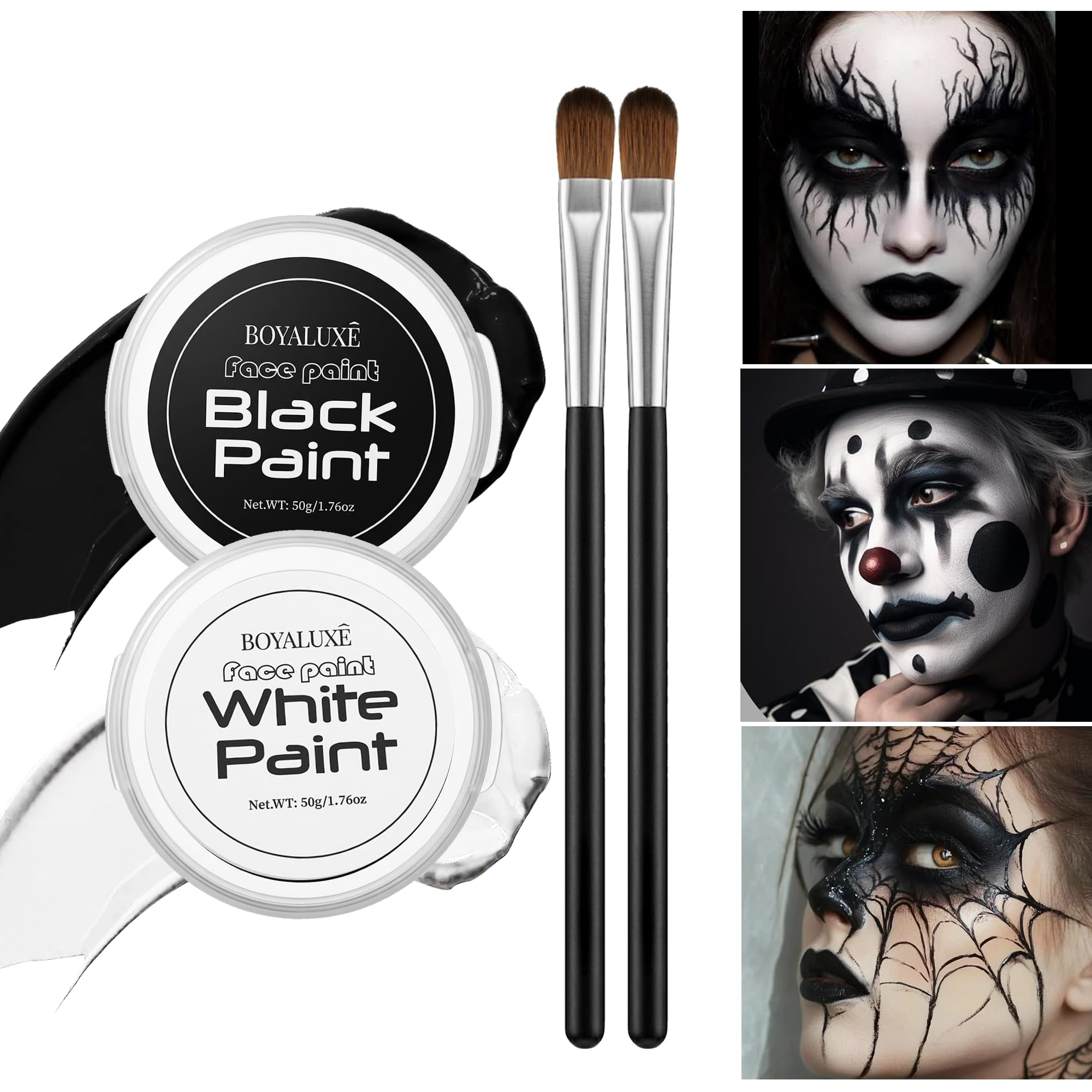 Halloween Black White Face Body Paint with Brush Oil Base Face Painting Kit Black-White