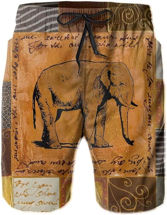 Retro Animal Elephant Men's Swim Trunks Quick Dry Beach