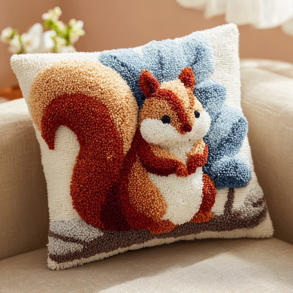 AxiangziK Latch Hook Pillow Kit for Beginners,Cute Squirrel