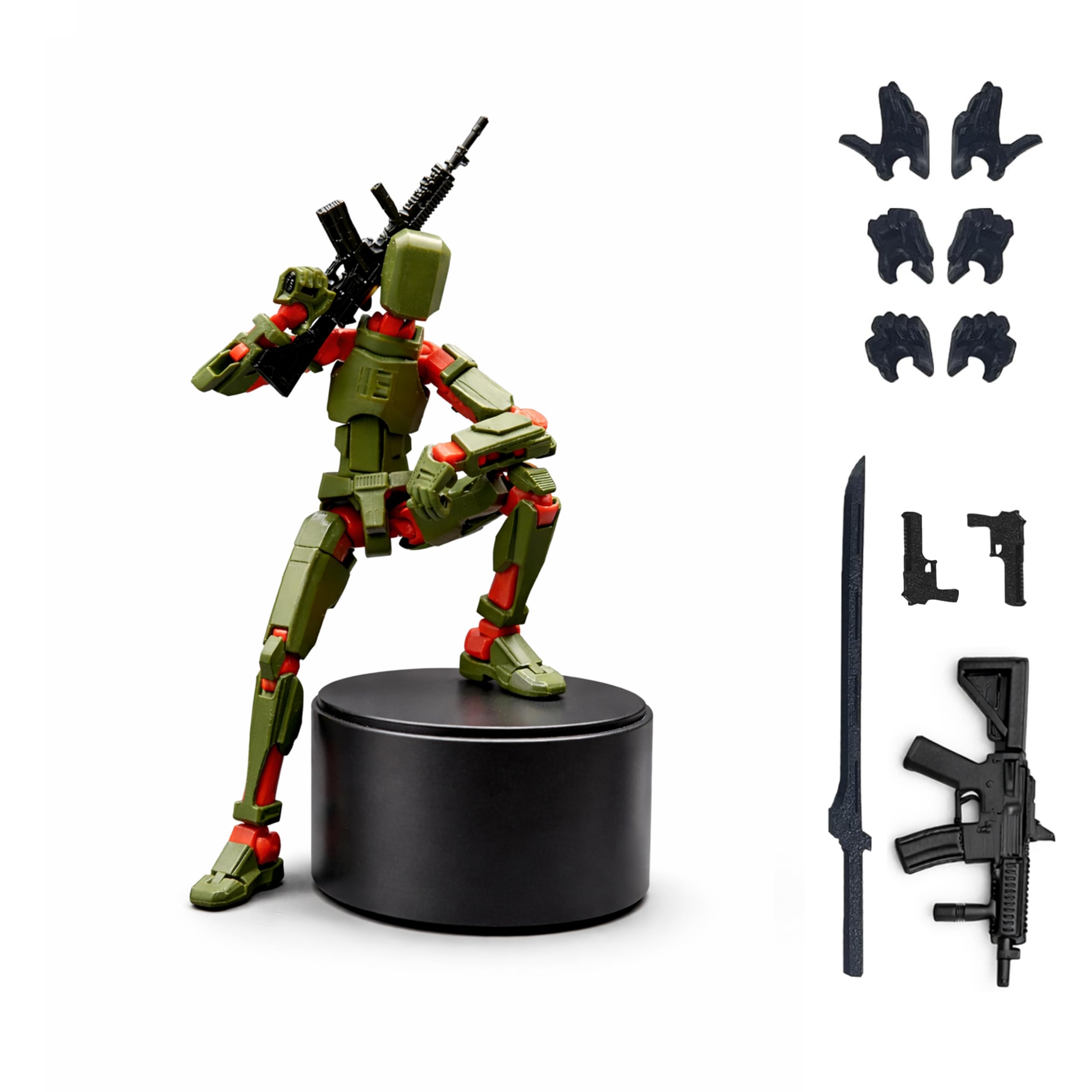 Dummy 13 Fully Articulated Action Figure, 3D Printed Robot Assembly Kit, Military Mecha Theme, Green Red, 5.4 Inches Tall, Poseable with Multiple Weapons (Army Green)-image-28