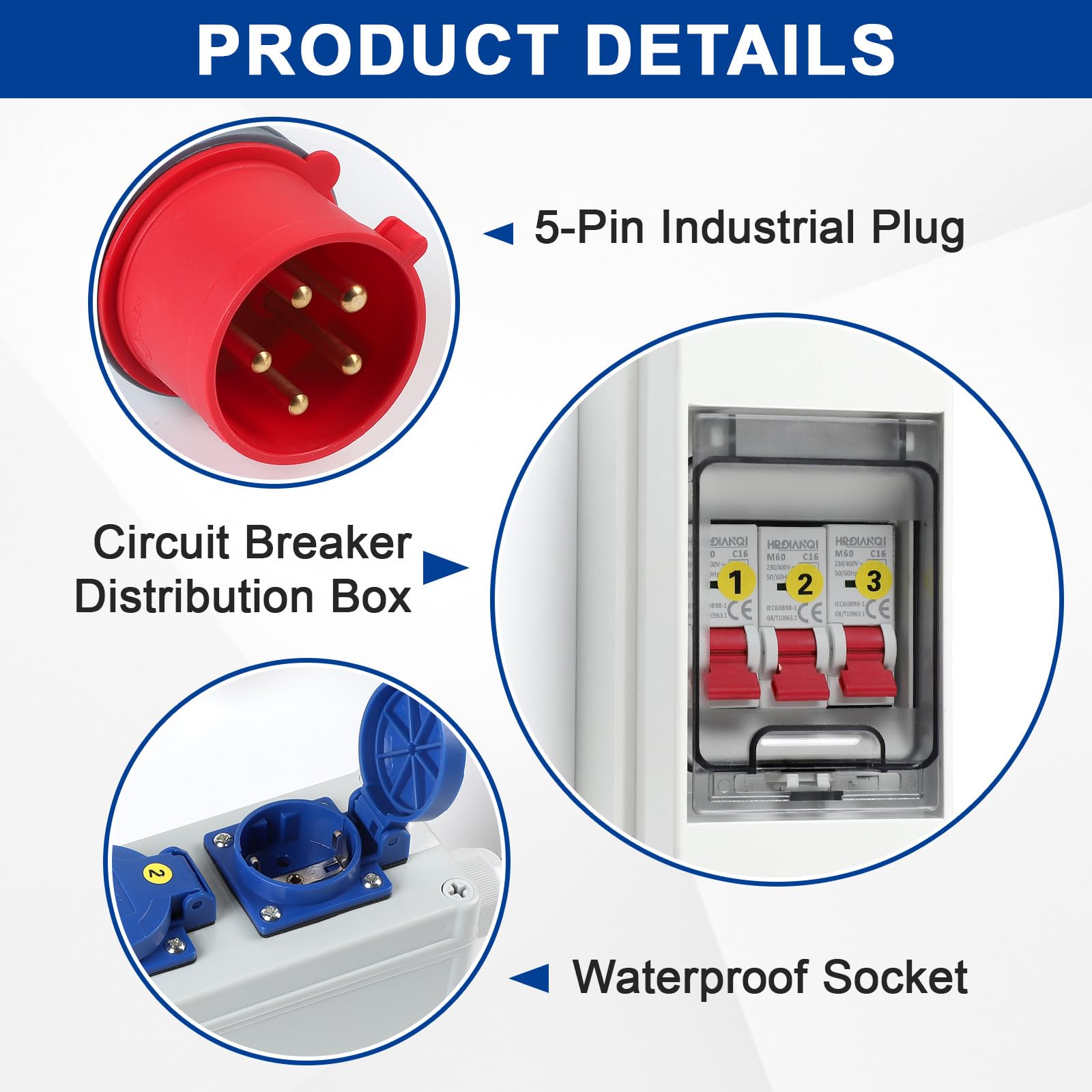 CPROSP Adaptador CEE 380V a 220V con interruptores de circuito, IP65/IP54