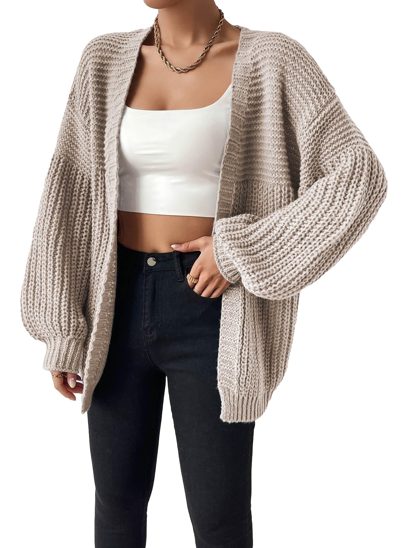 SHENHE Womens Long Cardigan Sweaters Open Front Long Sleeve Drop Shoulder Knit Sweaters Outerwear Coat