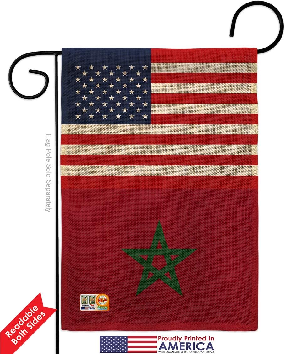 Morocco US Friendship Burlap Burlap Garden Flag Regional USA American Alliance World Country Particular Area Small Decorative Gift Yard House Banner Double-Sided Made In 13 X 18.5